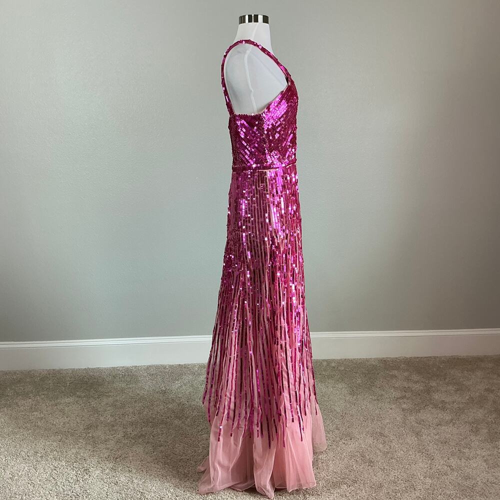 Mac Duggal 93961 Hot Pink Evening Gown Sequined Tulle Halter A-Line Dress Size 8 - Picture 5 of 12